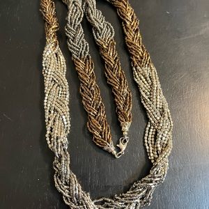 ONE BRAND NEW 34” BLACK, SILVER & COPPER COLORED BRAIDED TORSADE NECKLACE CTM3